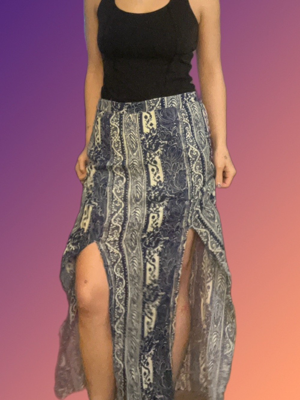 American Eagle Outfitters Blue and White Paisley Maxi Skirt